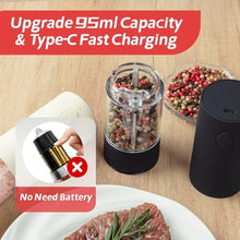 Load image into Gallery viewer, OPIIV Electric Salt &amp; Pepper Grinder Set (2 Pack) USB Rechargeable, Adjustable Coarseness, One-Handed Operation with LED Light Automatic Spice Mill Shaker for Kitchen, Dining, or Camping, BlackButtercream_1333
