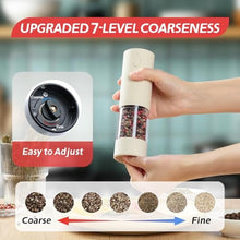 Load image into Gallery viewer, OPIIV Electric Salt &amp; Pepper Grinder Set (2 Pack) USB Rechargeable, Adjustable Coarseness, One-Handed Operation with LED Light Automatic Spice Mill Shaker for Kitchen, Dining, or Camping, BlackButtercream_1334

