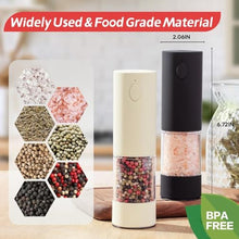 Load image into Gallery viewer, OPIIV Electric Salt &amp; Pepper Grinder Set (2 Pack) USB Rechargeable, Adjustable Coarseness, One-Handed Operation with LED Light Automatic Spice Mill Shaker for Kitchen, Dining, or Camping, BlackButtercream_1335
