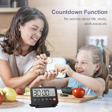 Load image into Gallery viewer, OQIMAX Digital Travel Alarm Clock, Battery Powered LCD Alarm Clock Display Date &amp; Day, Temperature, Foldable Bedside Clock with Backlight &amp; Snooze, 12/24H, Countdown Function, for Bedroom, Travel, Black_5656
