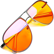 Load image into Gallery viewer, Orange Aviator Blue Light Blocking Glasses for Better Sleep - 97% Premium Metal Classic Aviators Computer Migraine Glasses for Women &amp; Men - Amber Gaming Glasses - Blue Light Blocker Anti Eye Strain_1
