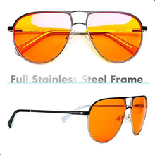 Load image into Gallery viewer, Orange Aviator Blue Light Blocking Glasses for Better Sleep - 97% Premium Metal Classic Aviators Computer Migraine Glasses for Women &amp; Men - Amber Gaming Glasses - Blue Light Blocker Anti Eye Strain_1816
