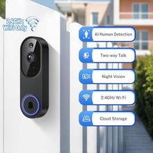 Load image into Gallery viewer, Orbitell 1080p Wireless Wi-Fi Video Doorbell Camera with Two Way Audio, Night Vision, Cloud Storage, Smart AI Motion Detection, Support 2.4GHz Wi-Fi only, Black_324
