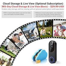 Load image into Gallery viewer, Orbitell 1080p Wireless Wi-Fi Video Doorbell Camera with Two Way Audio, Night Vision, Cloud Storage, Smart AI Motion Detection, Support 2.4GHz Wi-Fi only, Black_327

