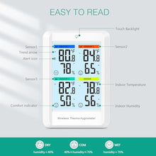 Load image into Gallery viewer, ORIA Indoor Outdoor Thermometer, Digital Hygrometer Thermometer with 3 Sensors, Wireless Temperature and Humidity Gauge with Alert, / Switch, Max/Min Values, USB Charging Port_1849
