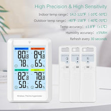 Load image into Gallery viewer, ORIA Indoor Outdoor Thermometer, Digital Hygrometer Thermometer with 3 Sensors, Wireless Temperature and Humidity Gauge with Alert, / Switch, Max/Min Values, USB Charging Port_1851
