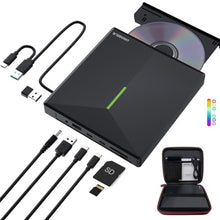 Load image into Gallery viewer, ORIGBELIE External CD DVD Drive, 4 USB &amp; 2 TF/SD Card Ports &amp; Carrying Case, Black_1
