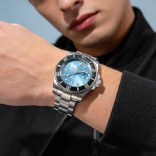 Load image into Gallery viewer, Orizontime Pagani Design Automatic Mechanical Watch, 40mm Black Dial, 100m Water Resistant, Luminous, Rubber Strap, Ceramic Bezel (Sky Blue dial), skybluedial_1703

