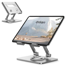 Load image into Gallery viewer, Orlian Tablet Stand Holder with Thickened 360Rotating Base Dual Rod Adjustable Aluminum Stand for All 5.8-12.9 iPad Samsung Phone Tablet Kindle E-Reader and More, Silver_1
