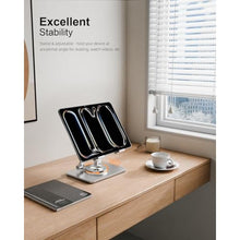 Load image into Gallery viewer, Orlian Tablet Stand Holder with Thickened 360Rotating Base Dual Rod Adjustable Aluminum Stand for All 5.8-12.9 iPad Samsung Phone Tablet Kindle E-Reader and More, Silver_5177
