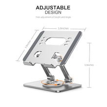 Load image into Gallery viewer, Orlian Tablet Stand Holder with Thickened 360Rotating Base Dual Rod Adjustable Aluminum Stand for All 5.8-12.9 iPad Samsung Phone Tablet Kindle E-Reader and More, Silver_5178

