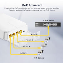 Load image into Gallery viewer, Outdoor 4 Port Gigabit PoE Extender, 1 in 3 Out PoE+ Switch, 10/100/1000Mbps, IEEE 802.3 af/at 30W, Wall Mount Waterproof YuLinca POE Passthrough Switch_542
