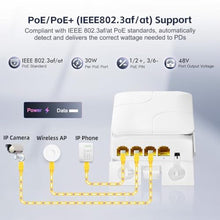 Load image into Gallery viewer, Outdoor 4 Port Gigabit PoE Extender, 1 in 3 Out PoE+ Switch, 10/100/1000Mbps, IEEE 802.3 af/at 30W, Wall Mount Waterproof YuLinca POE Passthrough Switch_543
