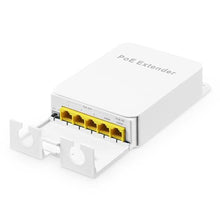 Load image into Gallery viewer, Outdoor Gigabit PoE Passthrough Switch, 1 POE in 4 POE Out Extender, IEEE802.3af/at/bt Powered 90W, 10/100/1000Mbps Ethernet, Wall Mount Waterproof Plug and Play, White_1
