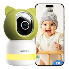 Load image into Gallery viewer, Outinput Baby Monitor with Camera and Audio, 2K 4MP Indoor Security Camera for Home, 360 PTZ, AI Crying &amp; Feeding Alerts, Night Vision with Gentle Light, Soothing Lullabies, 2-Way Audio_1
