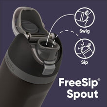 Load image into Gallery viewer, Owala Marvel FreeSip Stainless Steel Water Bottle with Straw for Sports and Travel, BPA-Free Sports Water Bottle, 24 oz, Black Panther, BlackPanther_7583
