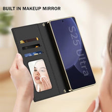 Load image into Gallery viewer, OWOISS Wallet Case for Samsung Galaxy S25 Ultra, Luxury Fashion Flip Leather Cover with Mirror Metal Chain Strap Stand Phone Case,Black,S25 Ultra_596
