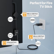 Load image into Gallery viewer, Pagaloce Ethernet Adapter for Fire TV Stick, Micro USB to RJ45 Female Ethernet Adapter, Compatible with Fire TV Stick Basic/2nd/4k/Lite, Chromecast 1/2/3/Ultra/Audio, with Adhesive Tape, 100Mbps, withMSticker_1859
