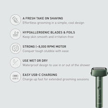Load image into Gallery viewer, Panasonic Electric Razor for Men, Wet Dry Shaver with 3-Blade Cutting System, Ergonomic Handle and USB-C Charging- ES-RM3B-G, Green_266

