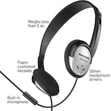 Load image into Gallery viewer, Panasonic Headphones, On-Ear Lightweight Earphones with Microphone and XBS for Extra Bass and Clear, Natural Sound, 3.5mm Jack for Phones and Laptops, Work from Home - RP-HT21M (Black &amp; Silver)_318
