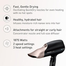Load image into Gallery viewer, Panasonic Nanoe Salon Hair Dryer with Oscillating Quickdry Nozzle, Diffuser &amp; Concentrator Attachments, 3 Heat &amp; 2 Speed Settings, Japanese Technology for All Hair Types EH-ANA6HN (Black/Pink Gold)_405
