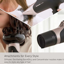 Load image into Gallery viewer, Panasonic Nanoe Salon Hair Dryer with Oscillating Quickdry Nozzle, Diffuser &amp; Concentrator Attachments, 3 Heat &amp; 2 Speed Settings, Japanese Technology for All Hair Types EH-ANA6HN (Black/Pink Gold)_408

