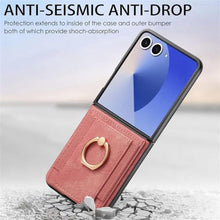 Load image into Gallery viewer, PAOBIR for Samsung Galaxy Z Flip 7 with Card Holder,Wallet Phone Case with Built-in Rotate Ring Stand PU Leather Protective Kickstand Case for Women Girls Samsung Galaxy Z Flip 7 Pink_1687
