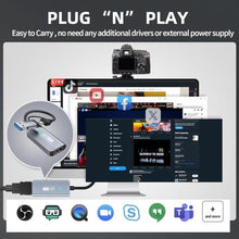 Load image into Gallery viewer, Papeaso Video Capture Card, 4K HDMI to USB/USB C 3.0 Capture Card, 1080P 60FPS Video Capture Device, for Streaming, Teaching,Gaming, Video conferencing or Live Broadcasting, Grey_6817
