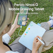 Load image into Gallery viewer, Parblo Drawing Tablet Ninos Q for Android Phone,6.3x4.5 inch Mobile Digital Graphic Tablet with 4 Device switches,5 Shortcut Keys,Battery-Free Stylus,for Android Device,Window,Mac, SkyBlue_1615
