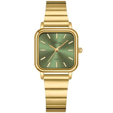 Load image into Gallery viewer, PASOY Womens Square Dial Gold Watch Elegant Minimalist Design Quartz Green Dial Fashionable Colors Bracelet Waterproof Sport Watch, GoldGreen_1
