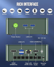 Load image into Gallery viewer, GMKtec Mini PC N100, Preinstalled Windows 11 Pro (3.4GHz), 16GB DDR4 RAM 1TB PCIe M.2 SSD, Desktop Computer 4K Dual HDMI Display/4x USB3.2/WiFi 6/BT5.2/RJ45 Ethernet G3 Green
