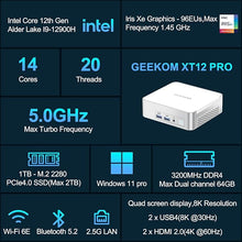 Load image into Gallery viewer, GEEKOM XT12 Pro Mini PC, 12th Gen Intel i9-12900H NUC12 Mini Computers(14C/20T,Up to 5GHz), 32GB DDR4 RAM &amp; 1TB PCIe Gen 4 SSD Mini PC Windows 11 Pro, 8K/Quad Display/USB4.0/WiFi 6E/BT5.2/2.5G LAN
