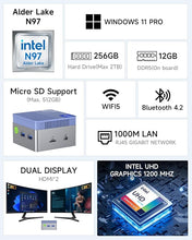 Load image into Gallery viewer, GMKtec Mini PC N97 Preinstalled Windows 11 Pro, G5 Micro Desktop Computer, 12th Gen Intel Alder Lake N97 (up to 3.60GHz) 12GB DDR5 256GB Hard Drive for Business, School, Office Sky Blue
