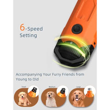 Load image into Gallery viewer, pedgogo 6-Speed Dog Nail Grinder &amp; 3 Grinding Heads Super Quiet 45dB with 2 LED Lights 12000RPM Pet Nail Grinder&amp; 3 Grinding Ports Dog Nail Trimmer for Large Medium Small Dogs with Dust Cap, Orange_676
