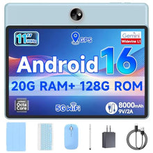 Load image into Gallery viewer, PEICHENG Tablet 11inch Android 16 Octa-core Processor, RAM 20GB(4+14Expand)+ROM 128GB, 8000mAh Battery, 5MP+13MP Dual Cameras, Blue_1
