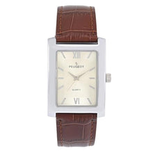 Load image into Gallery viewer, Peugeot Men's Rectangular Textured Roman Numeral Dial Classic Dress Wrist Watch with Leather Strap Band, SilverBrown_1
