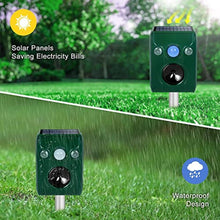 Load image into Gallery viewer, PGFIT Solar Animal Repeller. Ultrasonic Animal Repellent. with Flashing LED Light and Alarm to expel Cats, Dogs, Squirrels, Deer, Raccoons, Skunks, Rabbits, Foxes, etc, Green_1489
