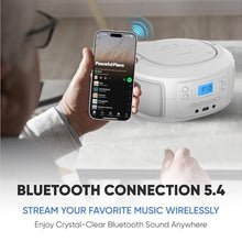 Load image into Gallery viewer, Philips CD Player Portable with Bluetooth, Crystal Clear Sound Top Loading CD Boombox with FM Radio, USB Port &amp; Aux Input, Compact &amp; Lightweight Design,R/CD-RW/MP3 Compatible (White)_442
