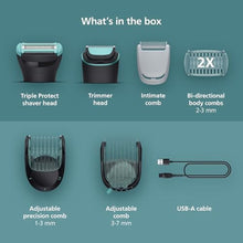 Load image into Gallery viewer, Philips Norelco Body Groomer 5000 Series, Intimate Hair Trimmer &amp; Shaver for Men with Dual 100% Showerproof Full Body Shave &amp; Trim Heads and Two Bi-Directional Body Hair Combs, BG5495/50_120
