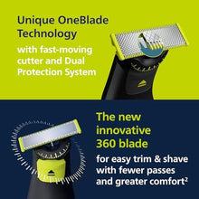 Load image into Gallery viewer, Philips Norelco OneBlade Pro 360 Face + Body Electric Shaver, Beard Trimmer and Groomer, with 360 Blade Technology, 14-Length Precision Comb, Body Kit, Soft Pouch, Model QP6542/70, BlackLimeGreen_2077
