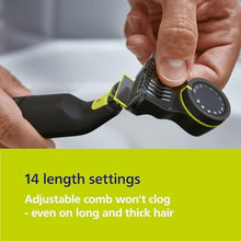 Load image into Gallery viewer, Philips Norelco OneBlade Pro 360 Face + Body Electric Shaver, Beard Trimmer and Groomer, with 360 Blade Technology, 14-Length Precision Comb, Body Kit, Soft Pouch, Model QP6542/70, BlackLimeGreen_2078
