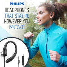 Load image into Gallery viewer, PHILIPS Over The Ear Earbuds, Flexible Wrap Around Earbuds, Around Ear Headphones with Mic Behind The Ear Headphones, Perfect for Sports, Running, Exercise, Gym (Black)_521
