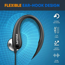 Load image into Gallery viewer, PHILIPS Over The Ear Earbuds, Flexible Wrap Around Earbuds, Around Ear Headphones with Mic Behind The Ear Headphones, Perfect for Sports, Running, Exercise, Gym (Black)_523
