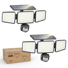 Load image into Gallery viewer, Philips Solar Security Light Outdoor 302 LED 1200lmSolar-Powered Waterproof Wall-Mounted Flood Light w/PIR Motion Sensor, 3 Heads, IP65 Waterproof, 3 Modes (2 Packs), Black_1
