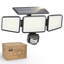 Load image into Gallery viewer, Philips Solar Security Light Outdoor Light 302 LEDs 1200lmSolar-Powered Waterproof Wall-Mounted Flood Light w/PIR Motion Sensor, 3 Heads, IP65 Waterproof, 3 Modes (1 Pack), Black_1
