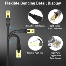 Load image into Gallery viewer, Phizli 50ft ethernet Cable, Cat 8 Ethernet Cable with 40Gbps 2000Mhz High Speed Internet Cable, 50 Foot LAN Cable, Gold Plated RJ45 Connector for Modem/Router/PS3/4/5/Gaming/PC, Black_1044
