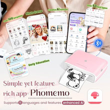 Load image into Gallery viewer, Phomemo 4" Portable Thermal Printer Printpods- AI Smart Sticker Box Bluetooth Inkless Printer Label Machine, Support 2/3/4 inch Printing Width, 300dpi, Ideal for Documents, Notes, Label, Sticker, Pink_8592
