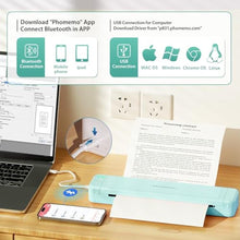 Load image into Gallery viewer, Phomemo Portable Printers Wireless for Travel, P831 Bluetooth Thermal Transfer Printer Support 8.5" x 11" US Letter/A4/A5/B5 Copy Paper, 300DPI Inkless Mobile Printer for iPhone, Android &amp; Laptop, Green_2258
