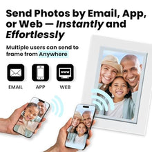 Load image into Gallery viewer, PhotoSpring No Subscription, 10in WiFi Frame, US Company, Email App Web, Family Share, Preload Gift Photos, 32gb Touch Screen, Play Videos up to 5min, White_7064
