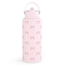 Load image into Gallery viewer, Pink Bow Water Bottle Stainless Steel Insulated Vacuum 32oz with Lid, Gifts for Women Girls Teens Birthday Christmas, CoquettePinkBow_1
